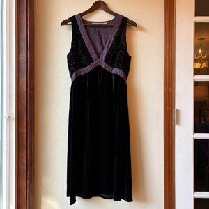 Part Two Silk Blend Black Sleeveless Velvet Knee Length Dress Deep V Neck Sz 10